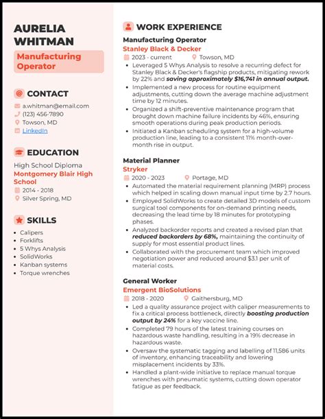 Manufacturing Resume Examples 的图像结果