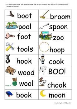 "oo" Word Sort | Oo words, Word sorts, Teaching phonics