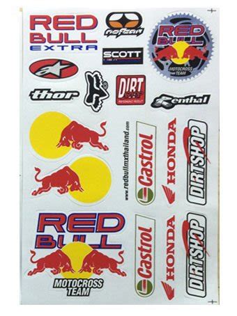 Buy 1 Sheet Sticker Red Bull Racing Helmet Motocross Bike ATV Sticker ...