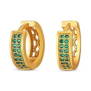 Mahi Gold plated Medium Double line Green CZ stone Huggies Hoops ...