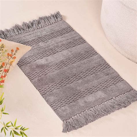 Grey High Absorbent Handcrafted Cotton Floor Mat Set Of 2 Online ...