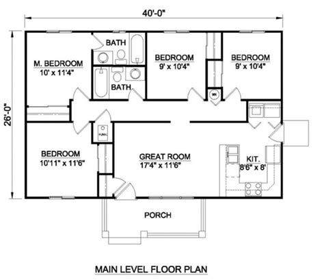 Ranch Plan - 1,040 Square Feet, 4 Bedrooms, 2 Bathrooms | Floor Plan ...