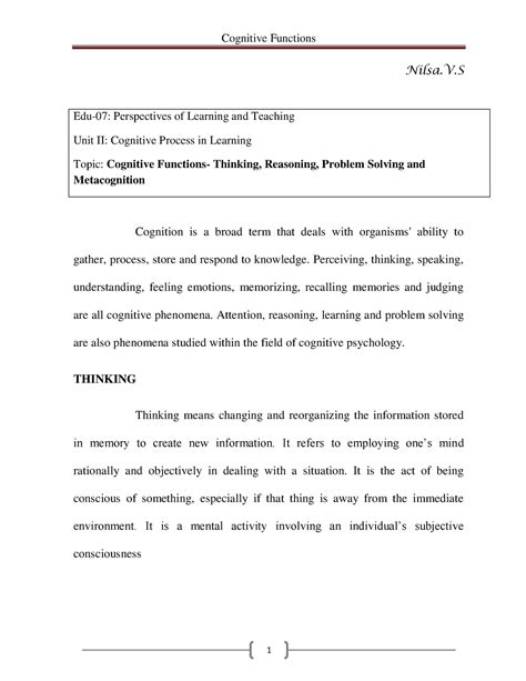 Cognitive functions - Kerala University B.Ed Psychology Notes - Nilsa.V ...