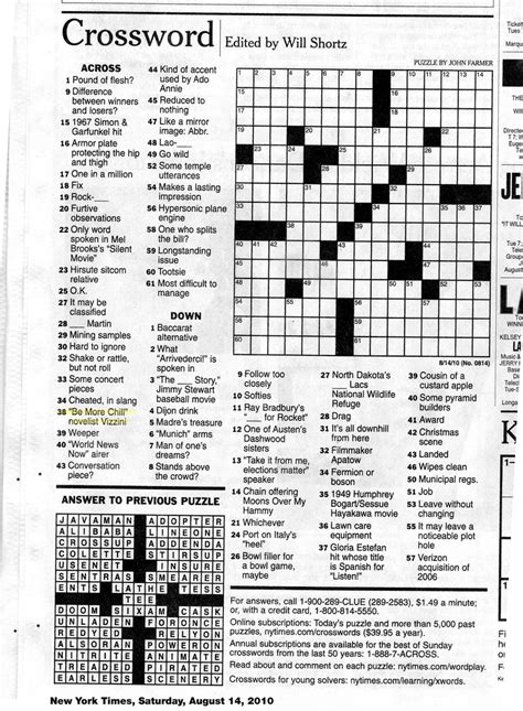 Nyt Printable Crossword Puzzles - Crossword Puzzles Printable