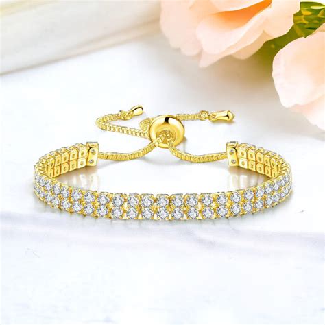 Buy Gold Plated Dual Strand Round Cut Cubic Zirconia White Matrix ...