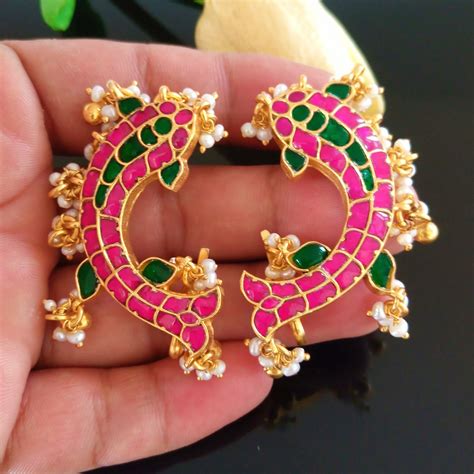 Handmade Pure Silver Kundan Fish Pearl Ghungroo Ear Cuffs – Enumu