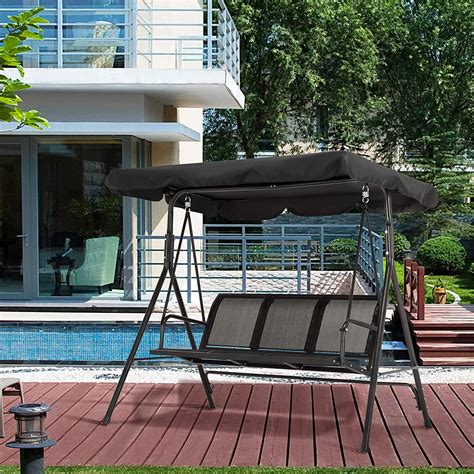 Buy Mcombo Outdoor Patio Canopy Swing Chair 3-Person, Steel Frame ...