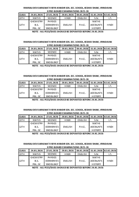 Class 10th & 12th II Exam Preboard Scheme - RAMKALI DEVI VIDYA MANDIR ...