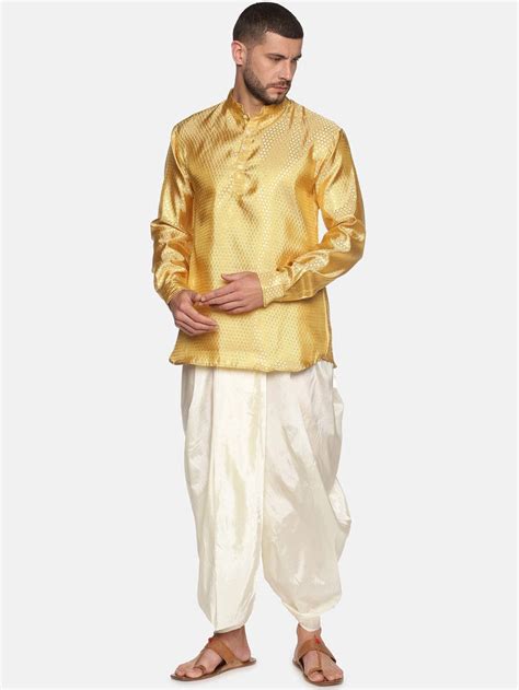 Men Gold Colour Polyester Kurta Dhoti Pant Set – SETHUKRISHNA