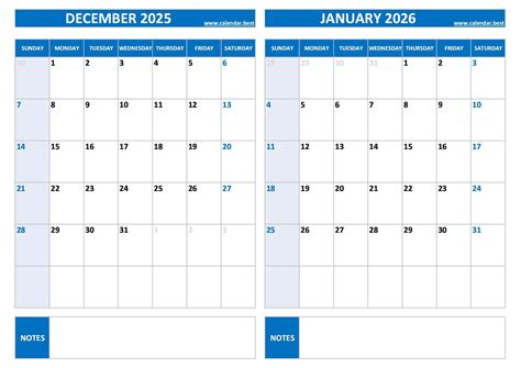 Print Calendar December 2025 And January 2026 Printable Free - Free ...