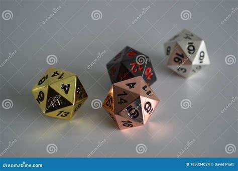 Multiple D20 Twenty Sided Dice Die Copper Silver Gold Black Stock Photo ...