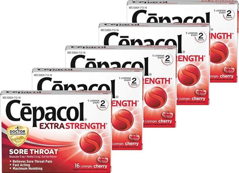 Cepacol Extra Strength Sore Throat Lozenges, Cherry Flavor, Pack of 5 ...