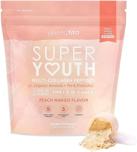 SkinnyFit Super Youth Peach Mango Multi-Collagen Peptides, Probiotics ...