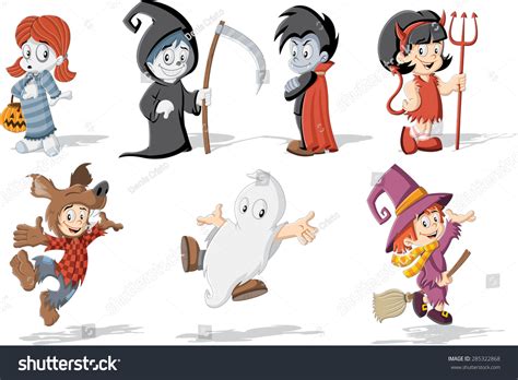 Cartoon Children Wearing Costumes Classic Halloween Stock Vector ...