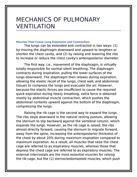 Overview OF THE Mechanics OF Pulmonary Ventilation - MECHANICS OF ...
