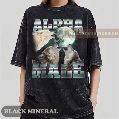 Alpha Male Vintage Graphic Tshirt, Retro 90s Wolf Moon T-shirt, Washed ...