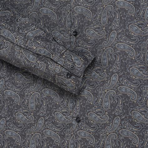 Dark Grey Paisley Print Slim Fit Men's Full Sleeve Shirt – gavin paris