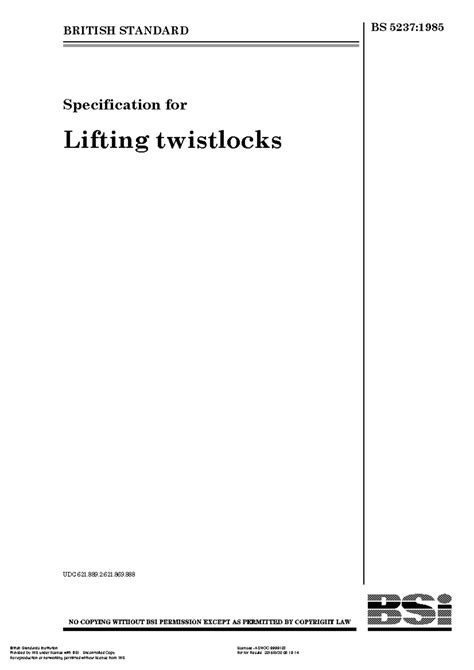 BS 5237:1985 - Specification for Lifting Twistlocks in Freight ...
