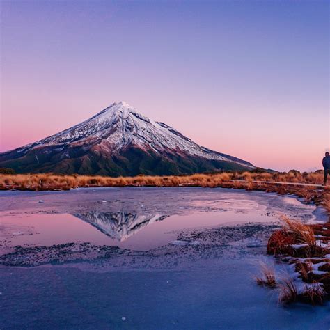 Mount Taranaki Wallpaper 4K, New Zealand, Snow covered