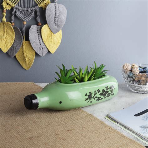 Ceramic Vintage Bottle Planter- Olive – The Decor Mart