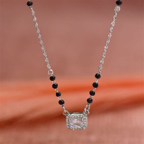 AD Studded Rectangle Silver Mangalsutra