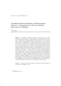 Aryabhatta Research Institute of Observational Sciences: reincarnation ...