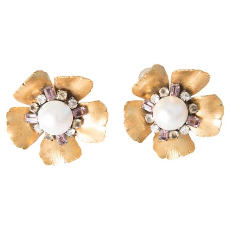 Iradj Moini Gold Flower Pearl Earrings at 1stDibs