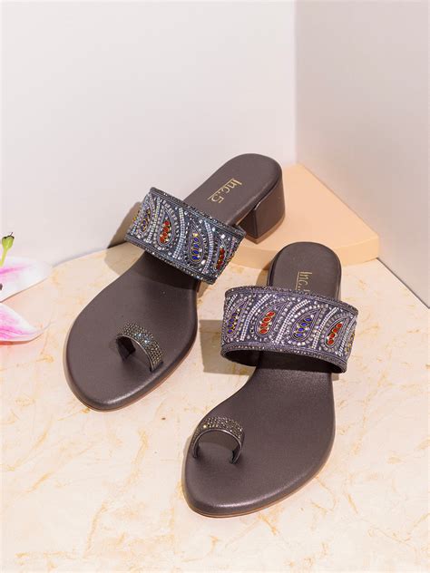 Buy Now Womens Green Party Wear Embellished Round Toe Block Heel Sandals