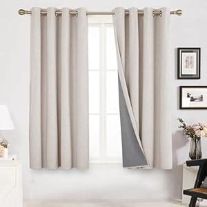 Buy Deconovo Faux Linen Total Blackout Curtains 45 Inch Length 2 Panels ...