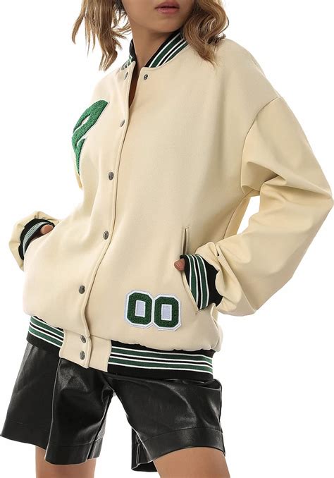 Buy Dcohmch Varsity Jacket Women Girl Vintage Relaxed Casual Fit ...