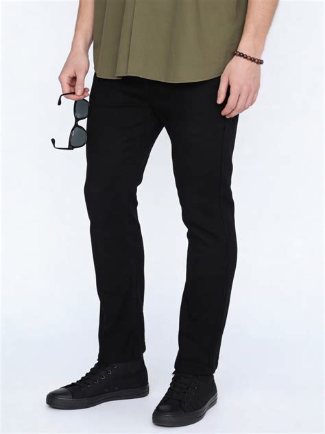 Men's Black Straight Fit Raw Washed Denim Jeans Stretchable – Urbano ...