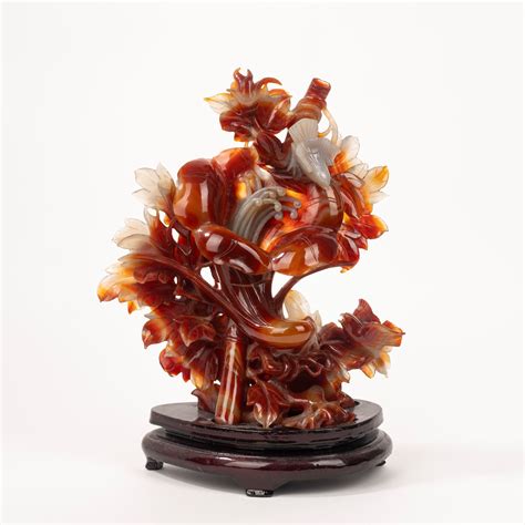 Carnelian sculpture group depicting lilies with birds, China, 20th ...