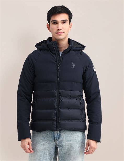 Buy Men Solid Hooded Puffer Jacket Blue|U.S. Polo Assn. India – U.S ...