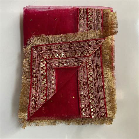 Bridal Queen Pink Embroidered Fringed Net Dupatta – anokherang