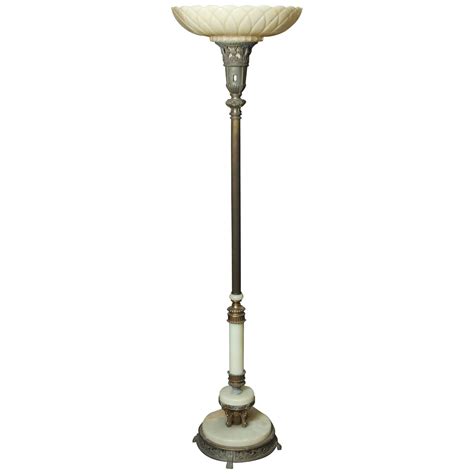 1930s Art Nouveau Torchiere Floor Lamp with Marble Base and Fluted ...