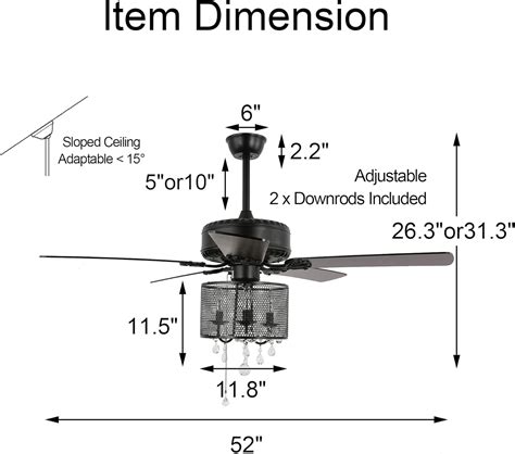Buy 52-in Crystal Light Fixtures Ceiling Fan with Iron Cage Design ...