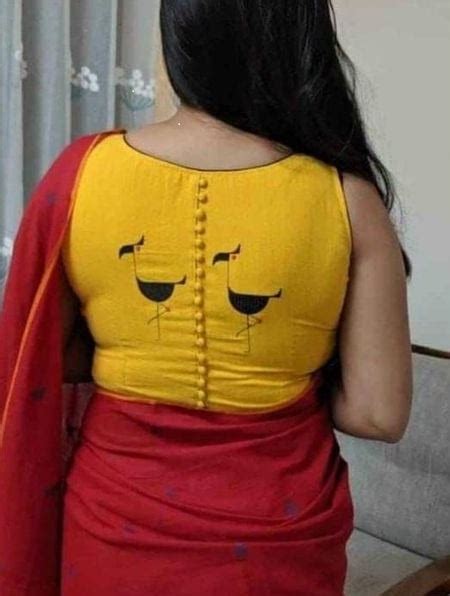 Block Printed Boat Neck Potli Button Detailing Sleeveless Blouses ...