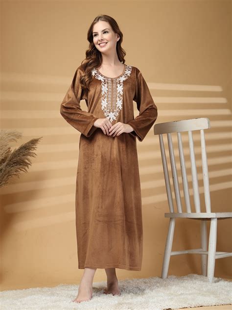Klotthe Brown Solid Soft touch Velvet Maxi Nightdress – KLOTTHE®