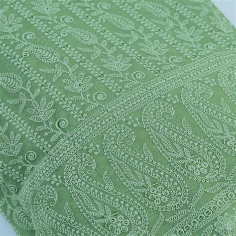 Mehndi Color Georgette Chikan Embroidery With Sequins