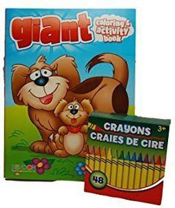 Bendon Giant Coloring and Activity Book Set with 48 Ct Crayon Box ...