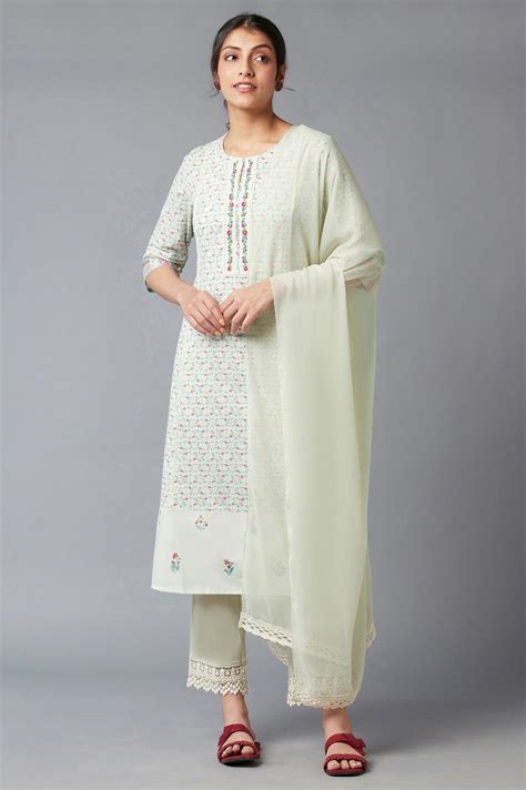 Buy Light Green Embroidered kurta In Keyhole Neckline With Straight ...