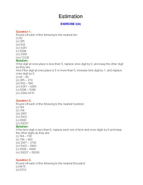Estimation - notes - ncertbooksolutions EXERCISE 2(A) Question 1. Round ...