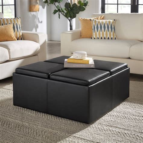 Home Sonata Modern Dark Brown Vinyl Square Integrated Storage Ottoman ...