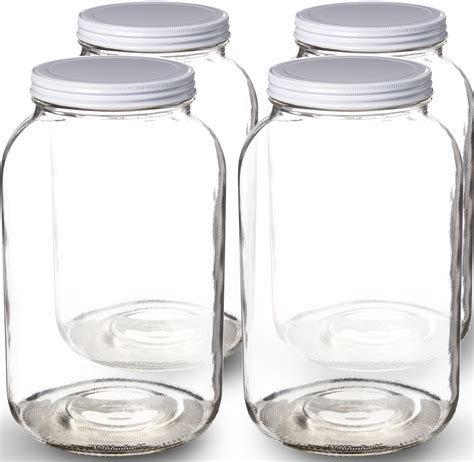 Paksh Novelty Wide Mouth 1 Gallon Clear Glass Jar + Metal Lid With ...