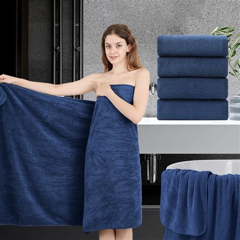 Amazon.com: 4 Piece Bath Towel Oversized Bath Sheet 35"x70" Navy ...