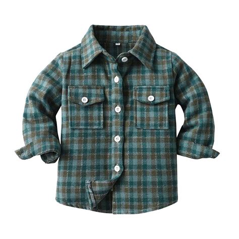 Luxalzxs Kids Flannel Shirt Jacket Buffalo Plaid Lapel Collar Long ...