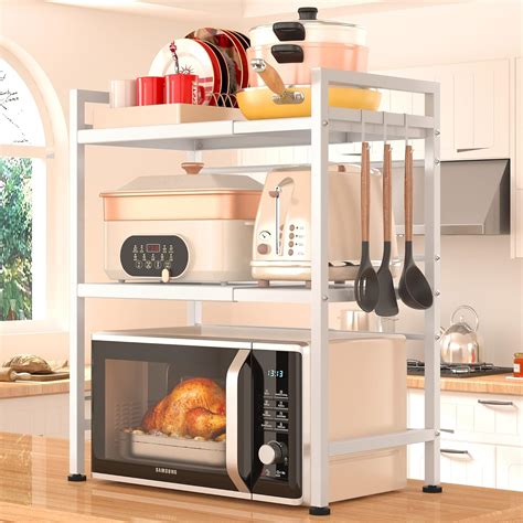 Amazon.com: PUSDON Microwave Oven Rack, Adjustable Shelf Organizer 3 ...