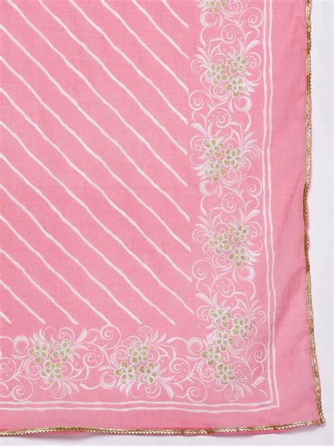 Buy Pink Yoke Design Cotton Anarkali Kurta With Palazzos & Dupatta ...
