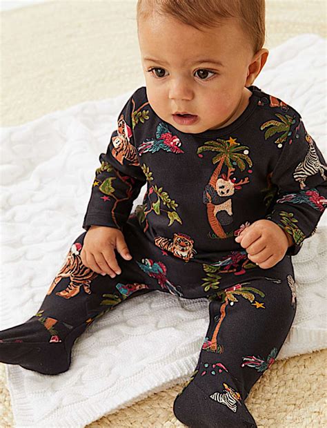 Buy Pure Cotton Animal Print Christmas Sleepsuit at Marks & Spencer