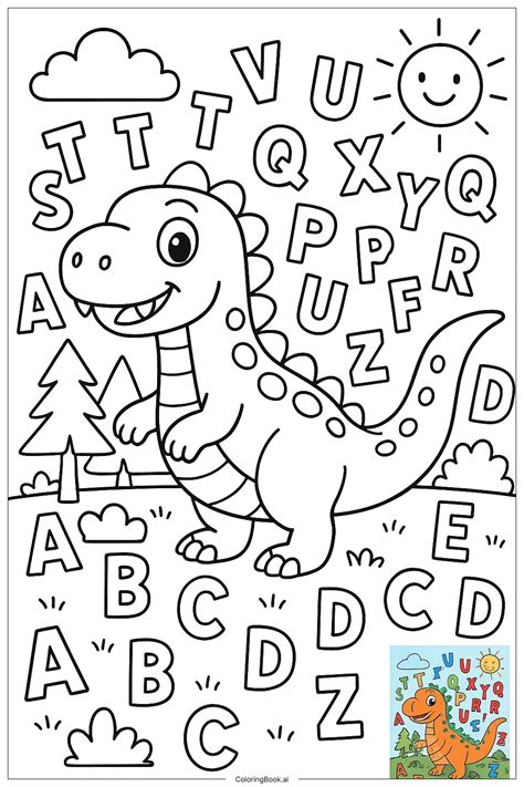 Dinosaur With Alphabet Letters Coloring Page (Free PDF&PNG Printable)